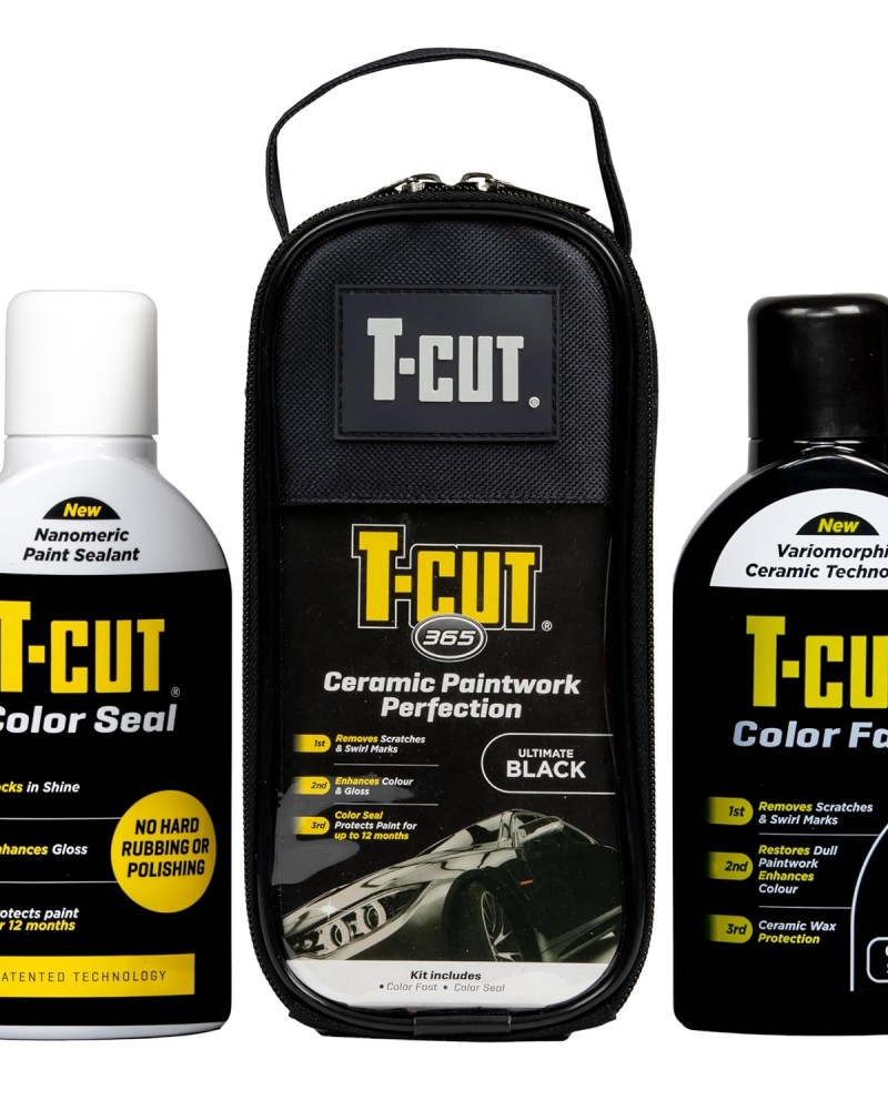 T-Cut 365 Car Wax Polish Scratch Remover & Paintwork Sealant Kit, Ultimate Black